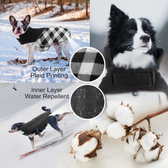 Fragralley Dog Black White Plaid Reversible Fall Winter Coat Harness Hole Size S - Picture 8 of 9